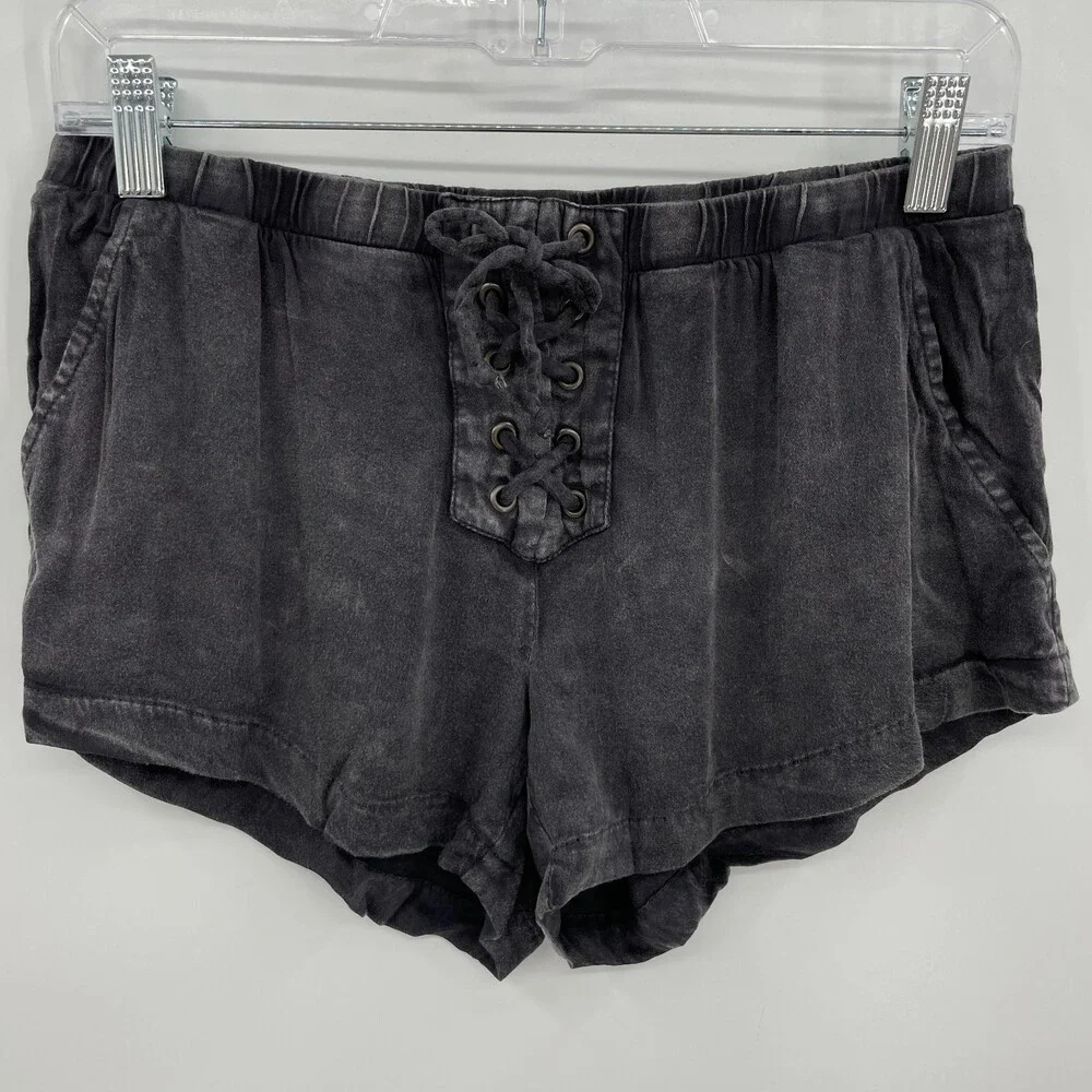 NWT CHASER Heirloom Lace Up Front Tie Gray Lightweight Shorts Size M